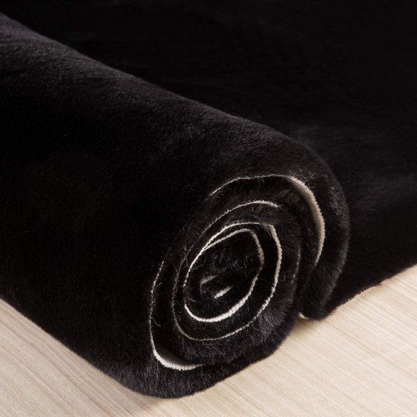 Mercer41 Damboise Faux Fur Black Rug & Reviews Wayfair